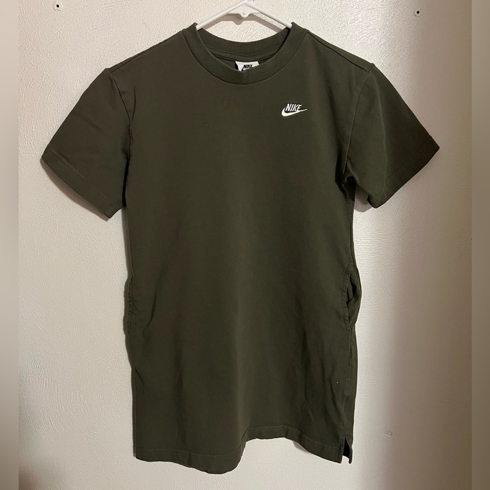 NIKE Sportswear Classic‎ T Shirt Dress with Pockets Army Green White Girl's Sz S